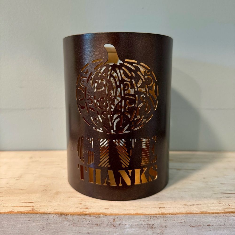 “Give Thanks” Pillar Candle Holder | Fall Autumn Thanksgiving Pumpkin Harvest - Picture 2 of 5
